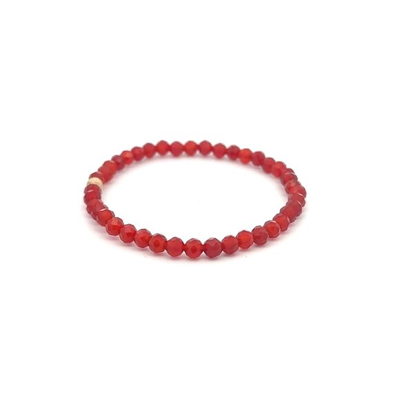 Natural Carnelian Microfaceted Mini 4mm Stretchable Bracelet 14k Stardust Bead - Picture 4 of 5